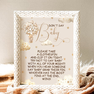 Poster Sinal de Jogo Urso Boho Balões Não Digam Bebê