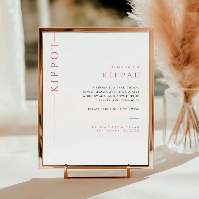 Poster Sinal de Kippah de Bat Mitzvah Rosa e Branco Moder (Criador carregado)