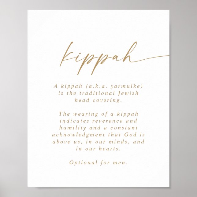 Poster Sinal de Kippah de Script Dourado Moderno (Frente)