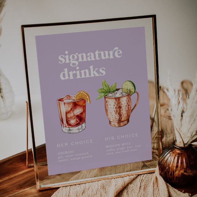 Poster Sinal de Lavanda de Verão (Retro Summer Lavender Signature Drinks Sign)