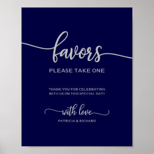 Poster Sinal de Lembranças de Casamento Azul Nobre Prata