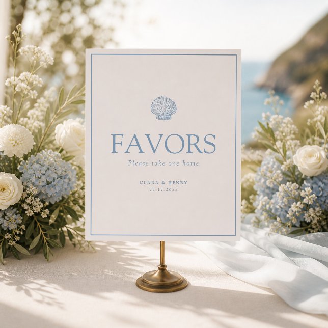 Poster Sinal de Lembranças de Casamento de Conchas Marinh (Criador carregado)