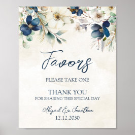 Poster Sinal de Lembranças de Casamento Floral Azul Elega