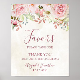 Poster Sinal de Lembranças de Casamento Floral Rosa Vinta