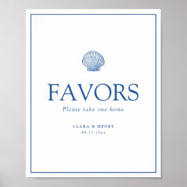 Poster Sinal de Lembranças de Casamento French Blue Seash