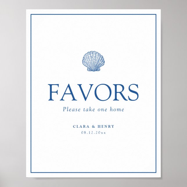 Poster Sinal de Lembranças de Casamento French Blue Seash (Frente)