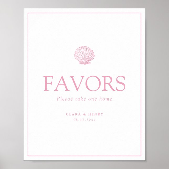 Poster Sinal de Lembranças de Casamento Rosa Bege Concha  (Frente)