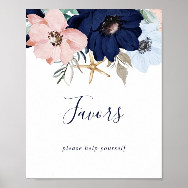 Poster Sinal de Lembrancinhas de Casamento Floral Náutico (Frente)