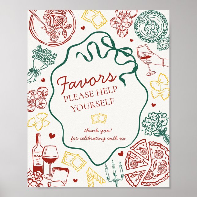 Poster Sinal de Lembrancinhas de Jantar de Massa Italiana (Frente)