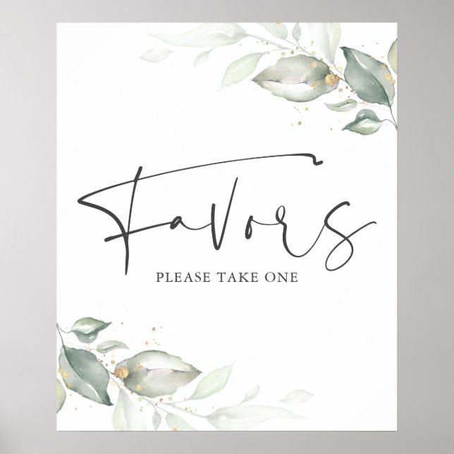 Poster Sinal de Lembrancinhas Folhas de Verde Água e Dour (Frente)