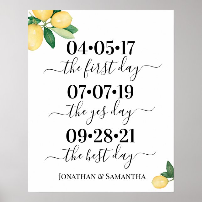 Poster Sinal de Limões do Dia do Casamento Sim Dia (Frente)