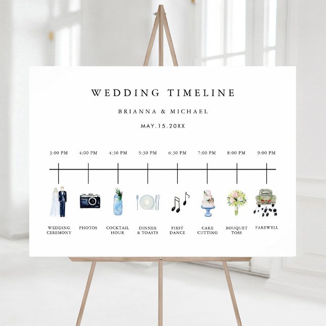 Poster Sinal de Linha do Tempo de Casamento com Aquarela  (Criador carregado)