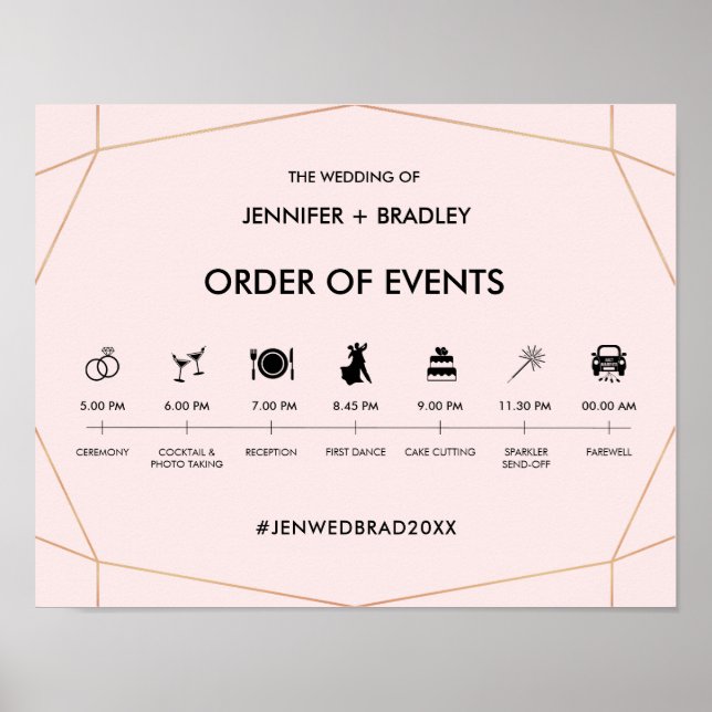 Poster Sinal de Linha do Tempo Dourado do Casamento Geomé (Frente)