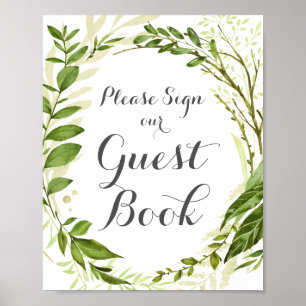 Poster Sinal de livro convidado de casamento verde, verde