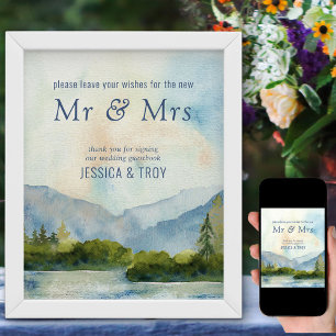 Poster Sinal de Livro Convidado do Casamento em Watercolo