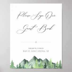 Poster Sinal de Livro de Convidado da Floresta Woodland