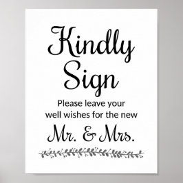 Poster Sinal de Livro de Convidado da Sra. Wedding