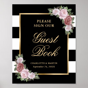 Poster Sinal de Livro de Convidado de Casamento Floral Co