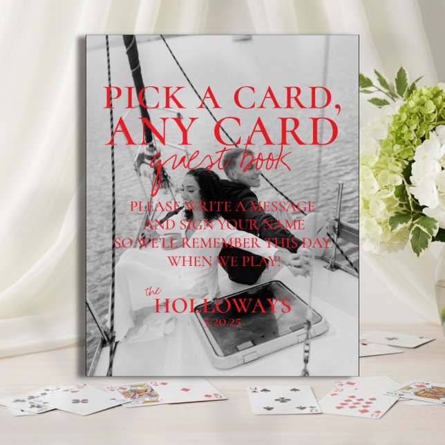 Poster Sinal de Livro de Convidado de Placa de Reprodução (Add a fun and interactive touch to your wedding with this Modern Playing Card Guest Book Sign!)