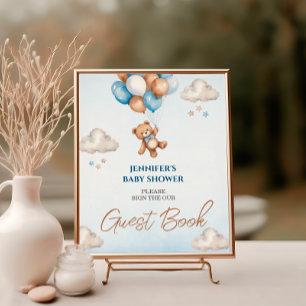 Poster Sinal de Livro de Convidado do Ursinho Azul Whimsi