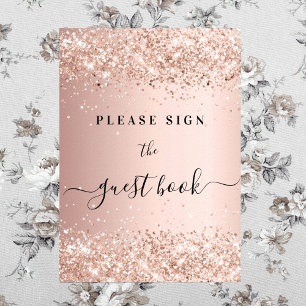Poster sinal de livro de convidado rosa gold party