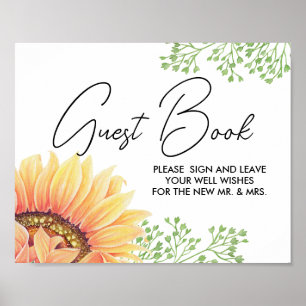 Poster Sinal de Livro de Convidado Rustic Sunflower