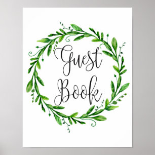 Poster Sinal de livro de convidado verde. Casamento verde