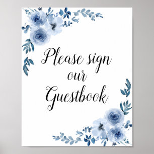 Poster sinal de livro de convidados de casamento floral a
