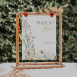 Poster Sinal de Livro de Guest de Flor Selvagem Whimsita<br><div class="desc">Este sinal de livro de hóspedes de Wildflower é perfeito para o seu simples e elegante casamento de vassoura. O verde rústico moderno acompanhado pelas flores silvestres de cor aquática minimalistas ajudará a dar vida à sua visão! Este design de flores de ouro bonito, toques de sábio boêmico verde e...</div>