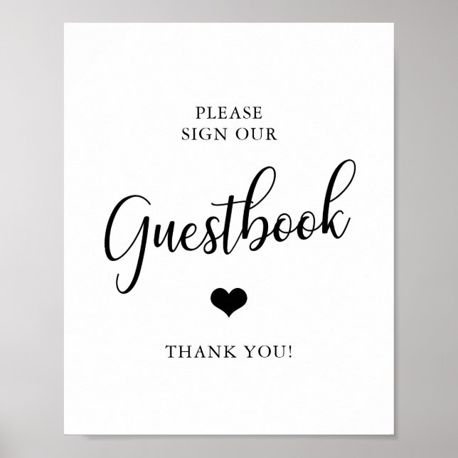 Poster Sinal de LIVRO DE VISITA de casamento preto e bran (Frente)