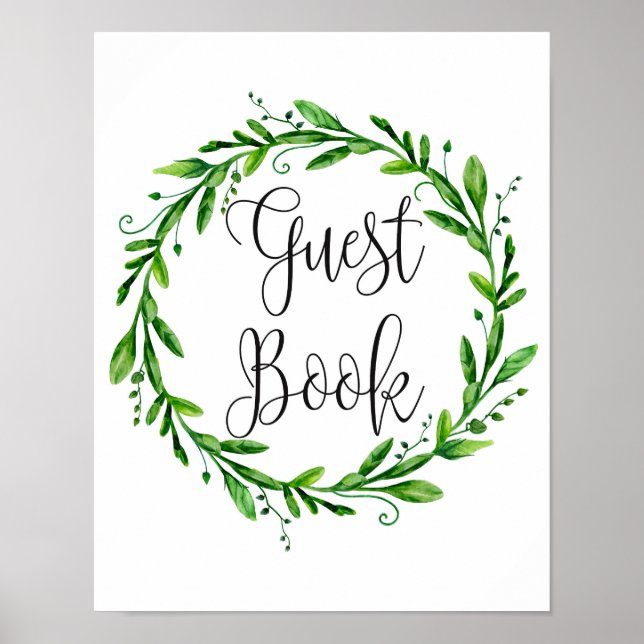 Poster Sinal de livro de visitas com folhagem. Casamento  (Frente)