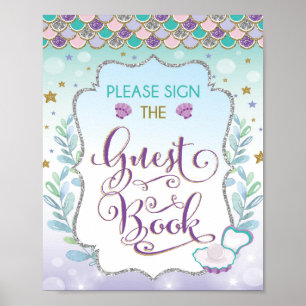 Poster Sinal de Livro de Visitas da Sereia para Aniversár