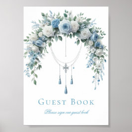 Poster Sinal de Livro de Visitas de Batismo Rosa Azul e C
