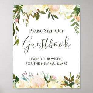 Poster Sinal de Livro de Visitas de Casamento com Flora R
