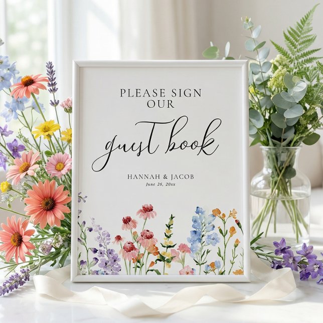 Poster Sinal de Livro de Visitas de Casamento com Flores  (Criador carregado)