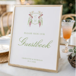 Poster Sinal de Livro de Visitas de Casamento com Monogra
