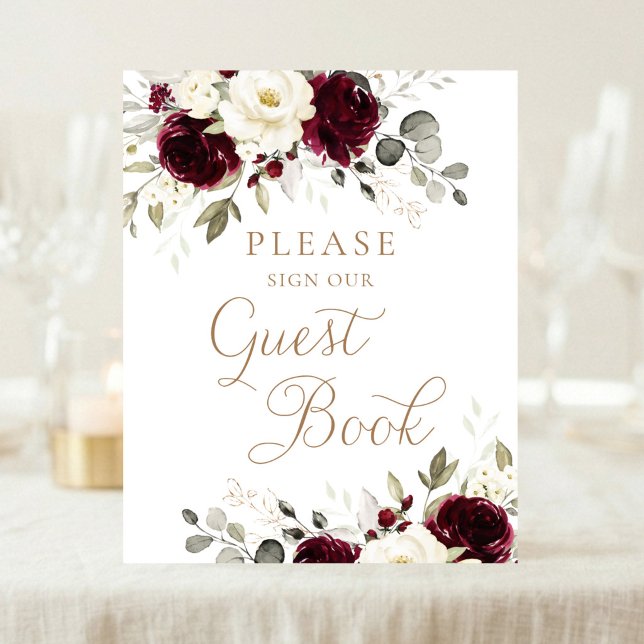 Poster Sinal de Livro de Visitas de Casamento com Vegetaç (Criador carregado)