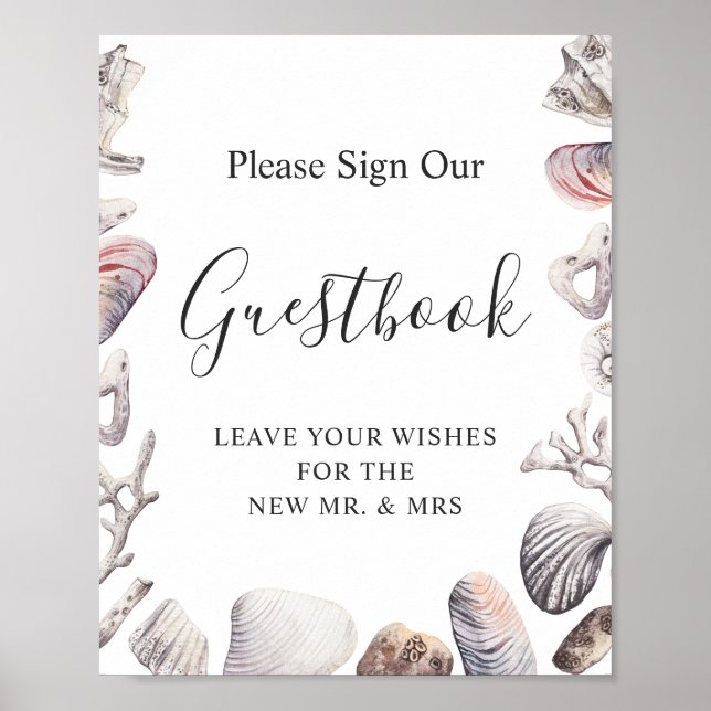 Poster Sinal de Livro de Visitas de Casamento de Praia de (Frente)