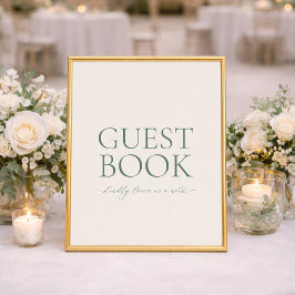 Poster Sinal de Livro de Visitas de Casamento em Verde Sa