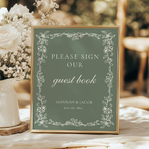 Poster Sinal de Livro de Visitas de Casamento em Verde Sa