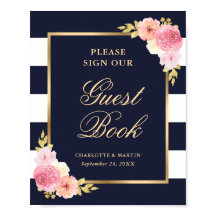 Sinal de Livro de Visitas de Casamento Floral Azul