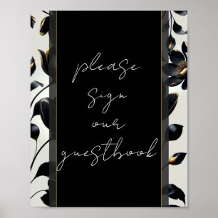 Poster Sinal de Livro de Visitas de Casamento Floral Pret