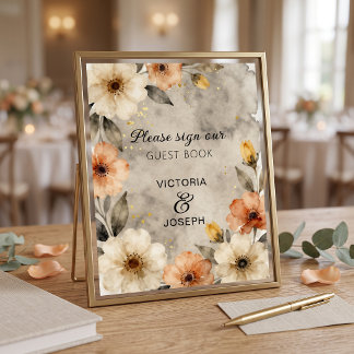 Poster Sinal de Livro de Visitas de Casamento Floral Terr