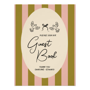 Póster Sinal de Livro de Visitas de Casamento Listrado de