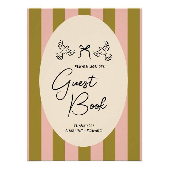 Póster Sinal de Livro de Visitas de Casamento Listrado de (Frente)