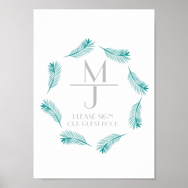 Poster Sinal de Livro de Visitas de Casamento Tropical co (Frente)