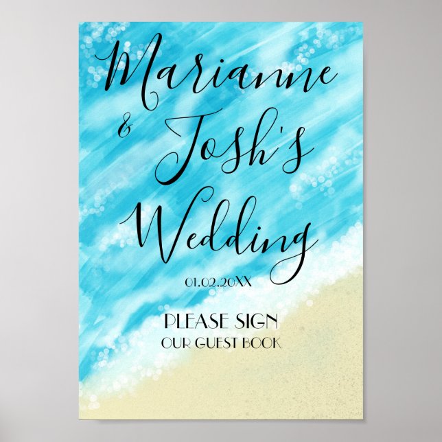 Poster Sinal de Livro de Visitas de Casamento Tropical na (Frente)