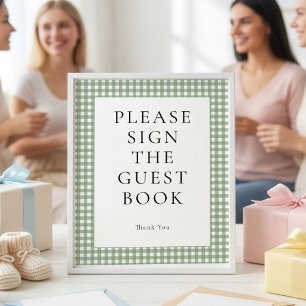 Poster Sinal de Livro de Visitas de Chá de Bebê em Xadrez