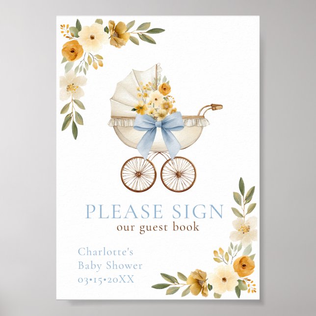 Poster Sinal de Livro de Visitas de Chás de Bebê em Carru (Frente)