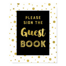 Sinal de Livro de Visitas de Confete Dourado Casam